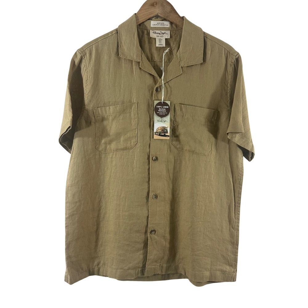 Panama‎ Jack Mens M Tan 100% Linen Short Sleeve Button Down Camp Shirt NWT